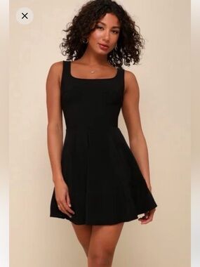 Lulu's Sz 2X Black Stretchy Plus Size Sleeveless Fit-and-Flare Skater Mini Dress